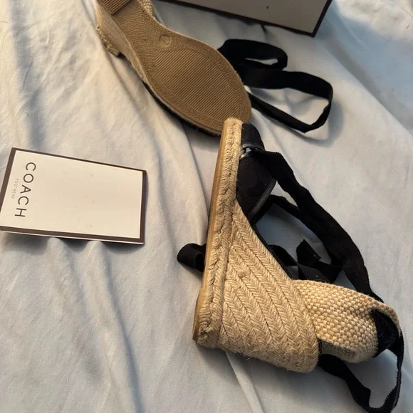 Coach Black and Tan insignia Espadrille Wedges - Picture 5 of 12